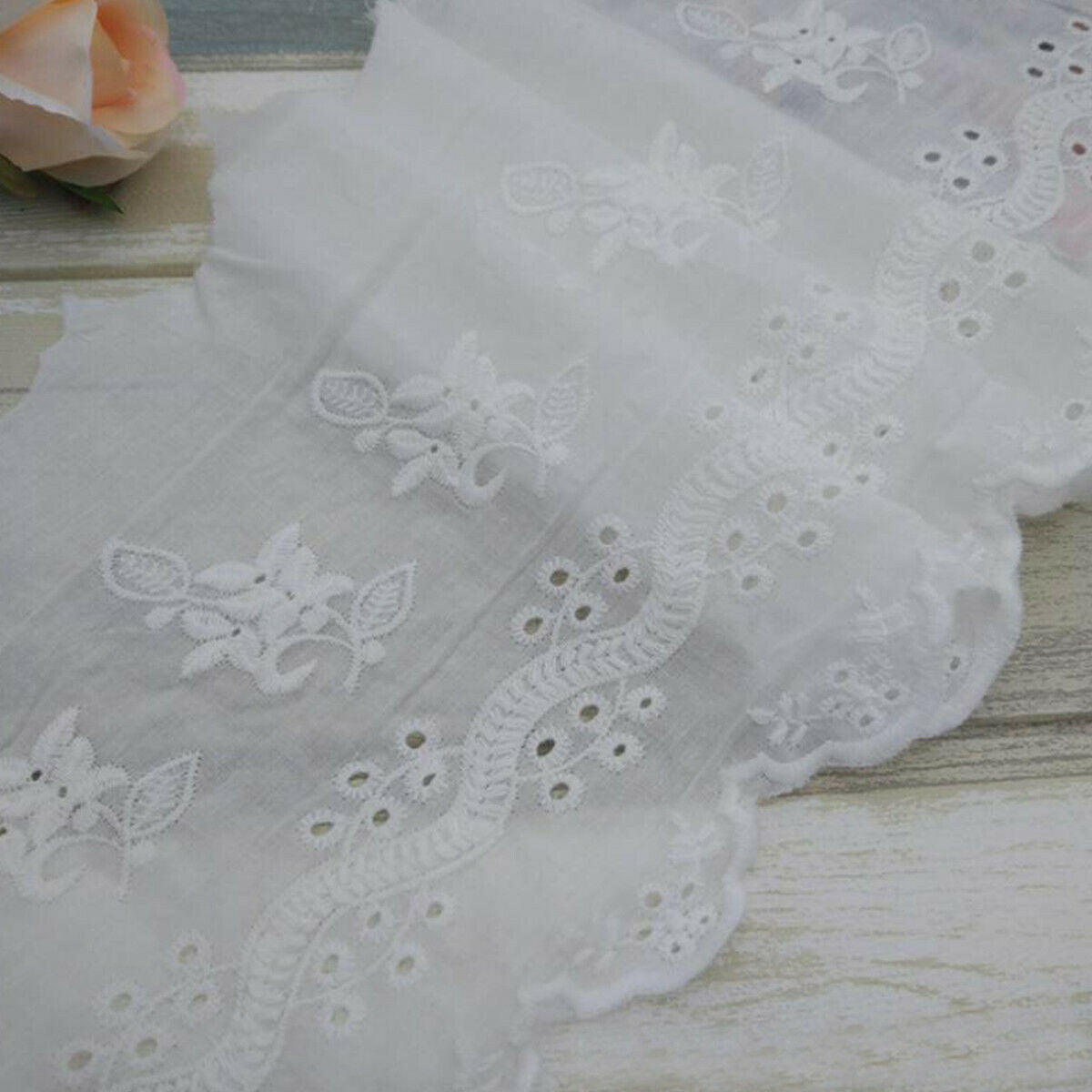 1 Yard White Pure Cotton Embroidered Lace Flower Trim Ribbon DIY Sewing Craft