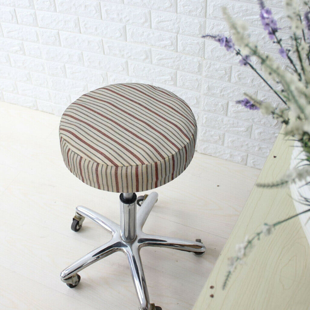 Round Bar Stool Cover Chair Seat Cushion for Seat #2 35cm - Beige Stripe