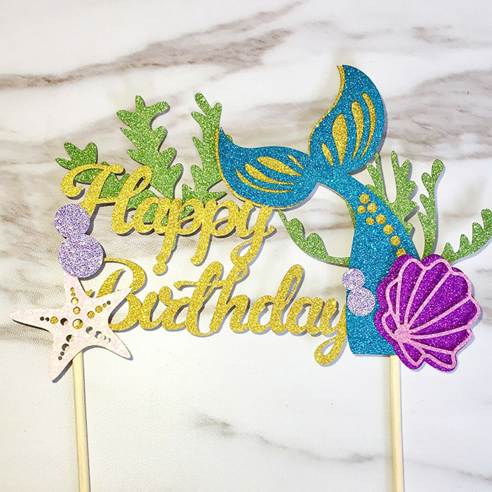 Starfish Mermaid Happy birthday Cake Toppers Cupcake Baby Shower DIY Gif.l8
