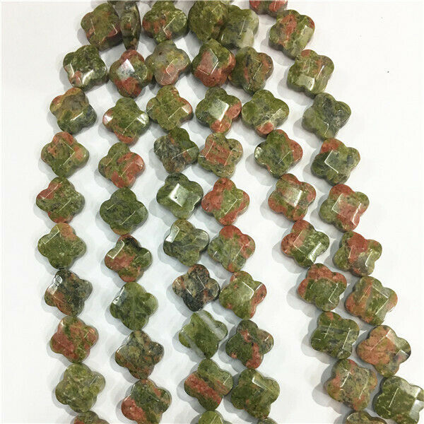 1 Strand/14Pcs 14x6mm Natural Unakite Jasper Faceted Clovers Loose Beads HH595