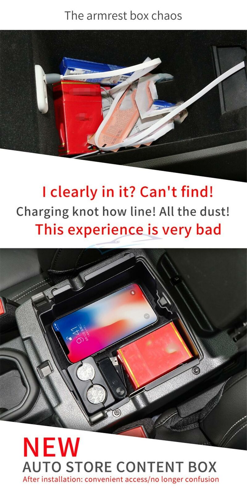 1× Car Console Armrest Storage Box  For 2018-2021 Jeep Wrangler JL Gladiator JT