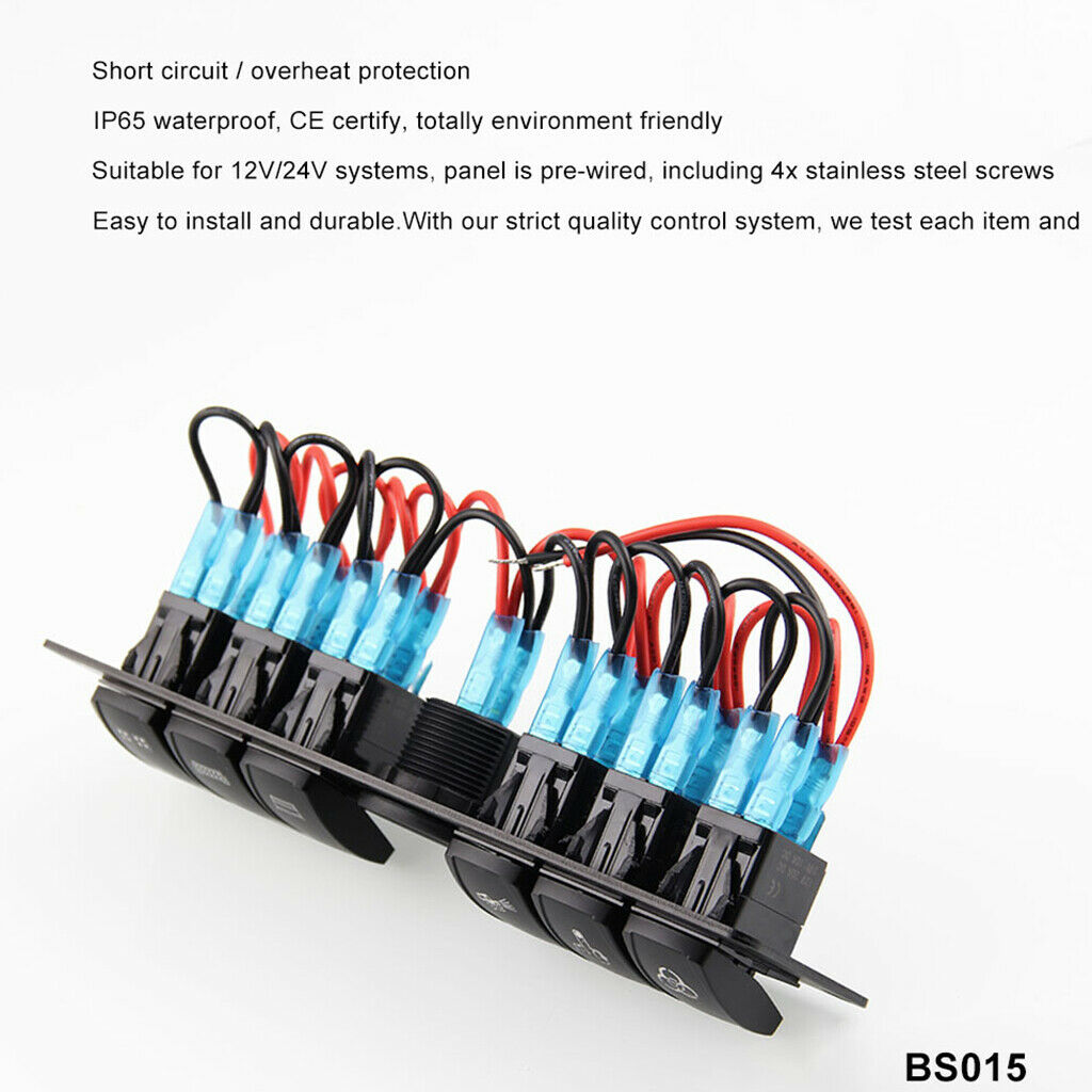 6 Gang Waterproof Car Auto Boat Marine Color LED Rocker Switch Panel