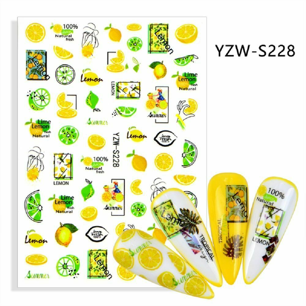 Banana Leaf Lemon Summer Fruit Nail Stickers Manicure Decor Adhesive Decals