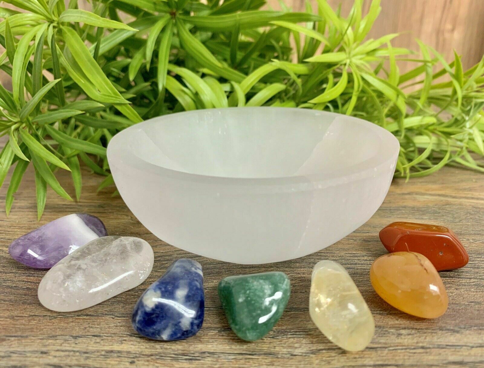 3.7” Selenite Bowl With Chakra Stone Set Meditation Crystal Healing Reiki Chakra