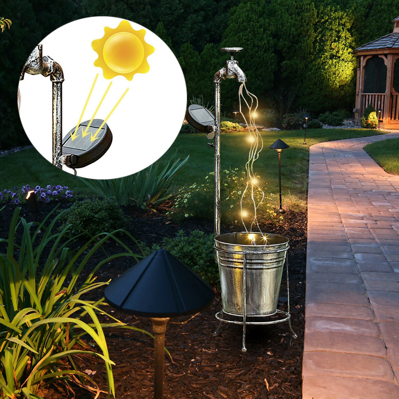 Solar Powered Water Faucet Lights Yard Lawn Art Home Decorations Landscape