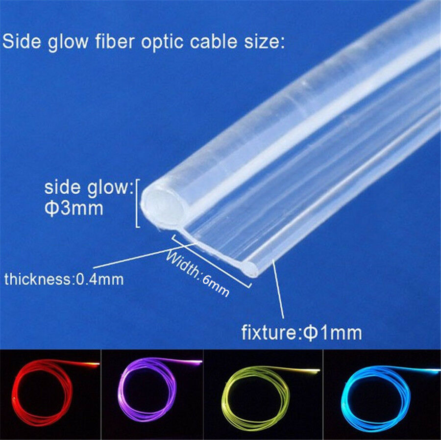 5M 3.0mm PMMA Side Glow Fiber Optic Cable for Car Dash Decor Atmosphere Light