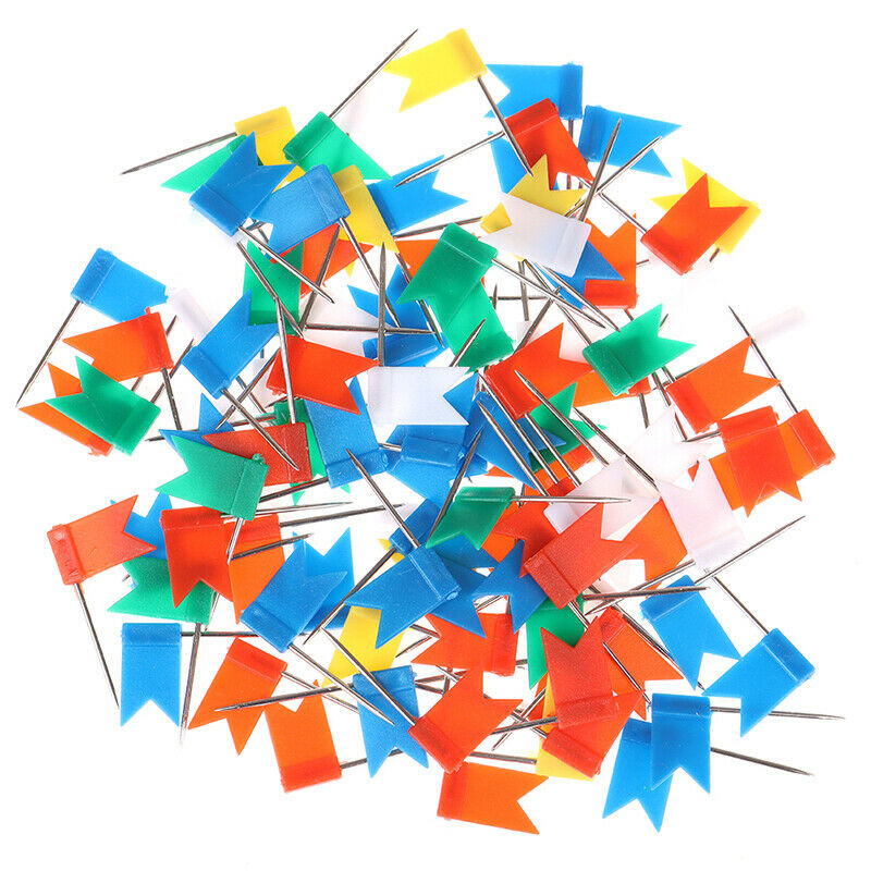 100 Pieces Mixed Color Flag Push Pins Nail Thumb Tack Map Drawing Pin Sta.l8