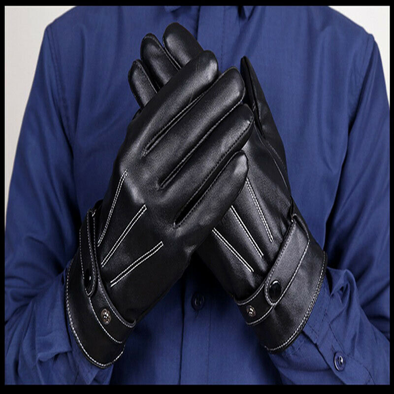 Leather Gloves Full Finger Mens Motorcycle Driving Winter Warm Touch Screen US