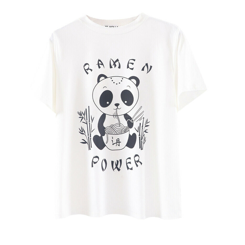 White Oversized T Shirt Panda Graphic Short Sleeve Summer Tops Loose Fit 2XL