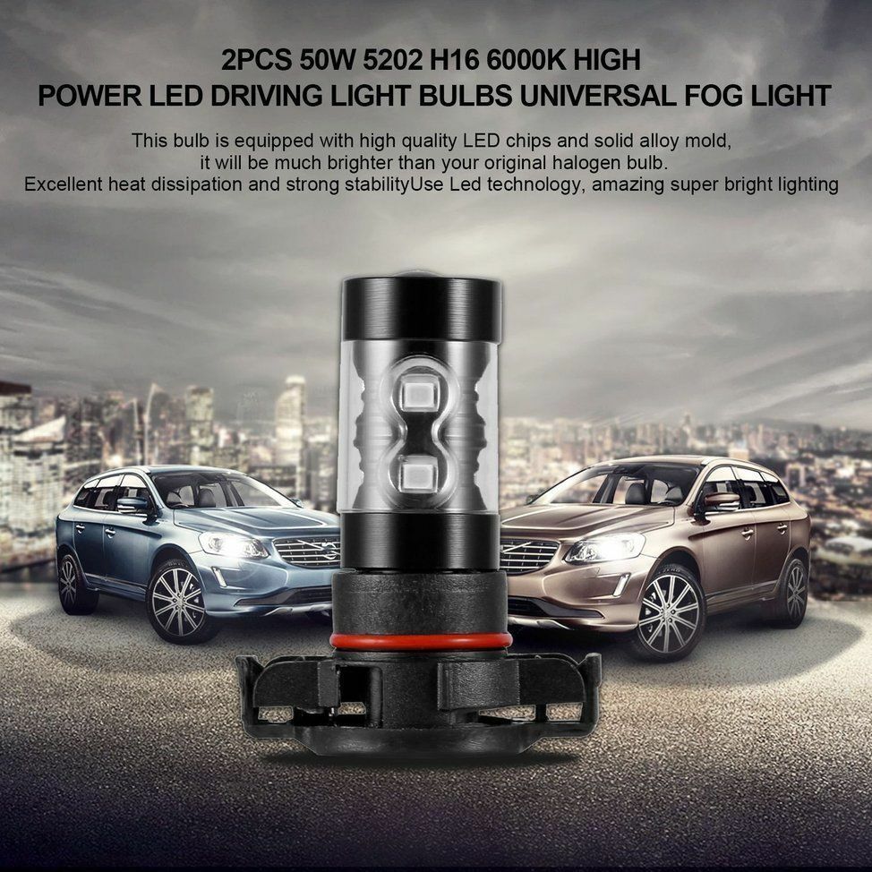 2x 50W 5202 6000K H16 Super White High Power LED Fog Driving DRL Light Bulbs