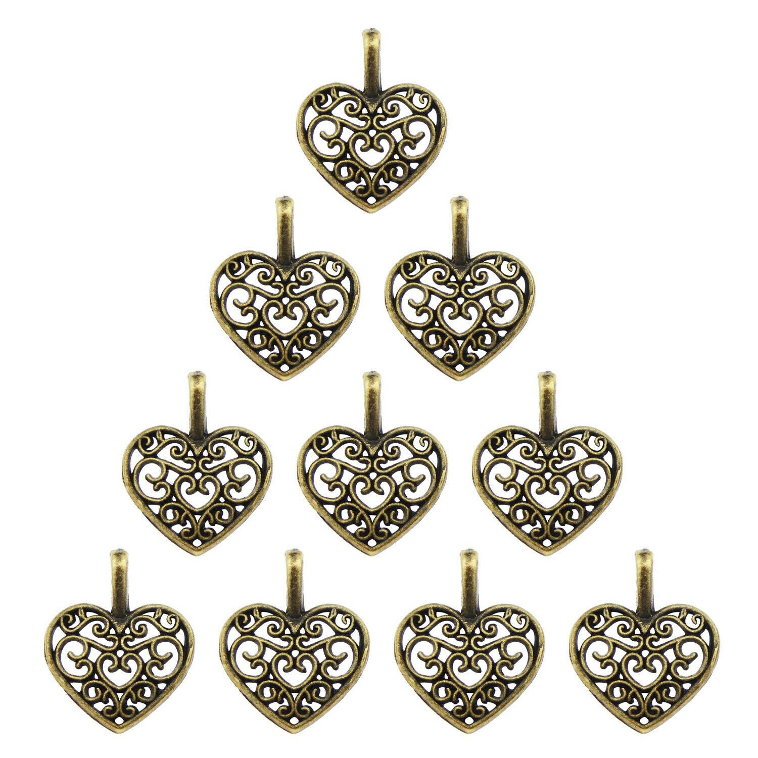100 pcs Antiqued Bronze Zinc Alloy Love Heart Pendants Jewelry Findings 16x15mm