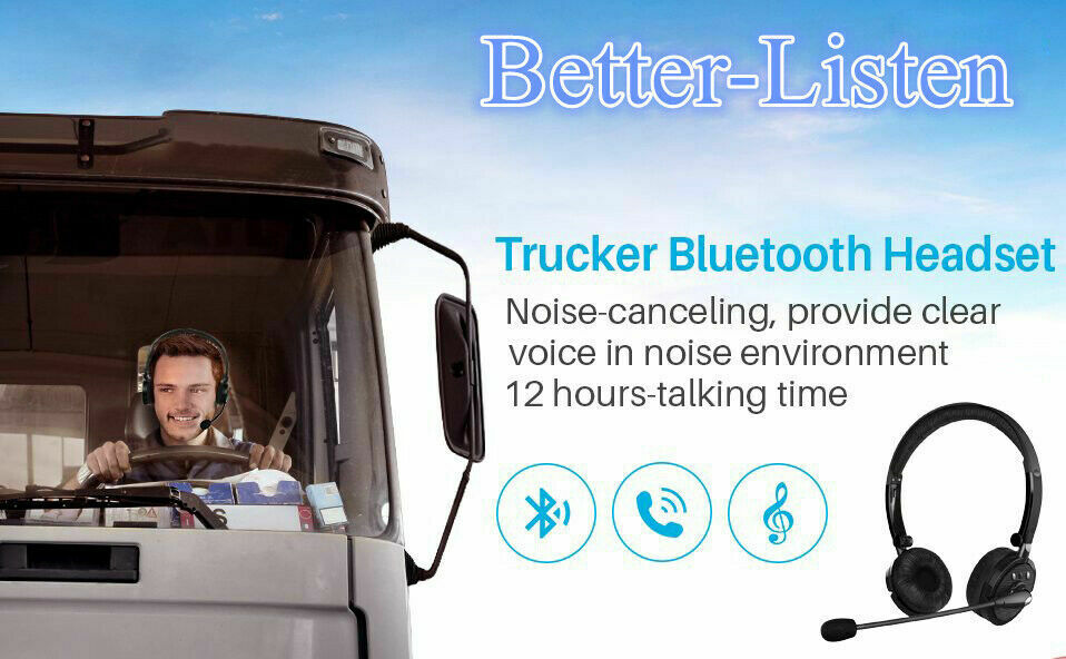 Noise Cancelling Headphone Wireless Bluetooth Headset With Boom Mic for Trucker