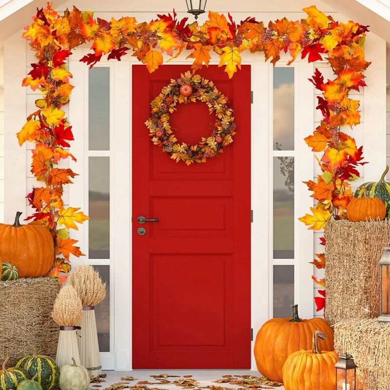 1X(2 Pcs Artificial Autumn Maple Leaves Garland, Fall Hanging Plant for Home9I8)