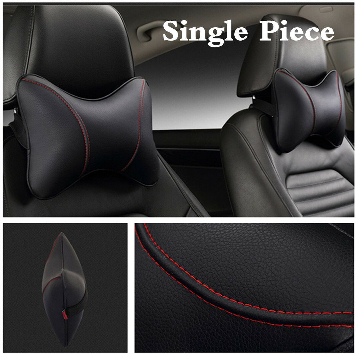 Single Piece Car Inner Accessory Black PU Leather +Red Suture Car Neck Headrest