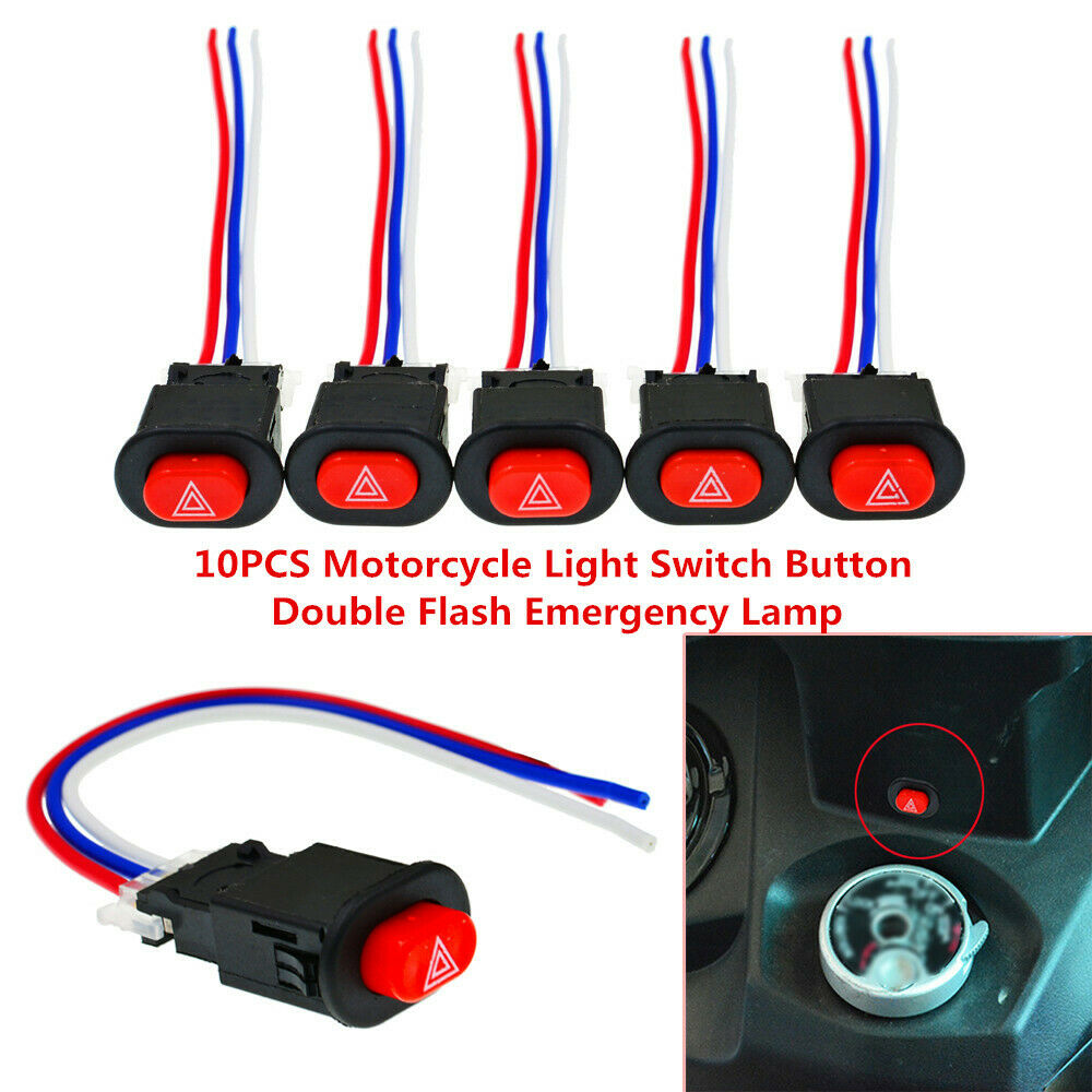 10X Motorcycle Light Switch Button Double Flash Emergency Flasher Switch Safety