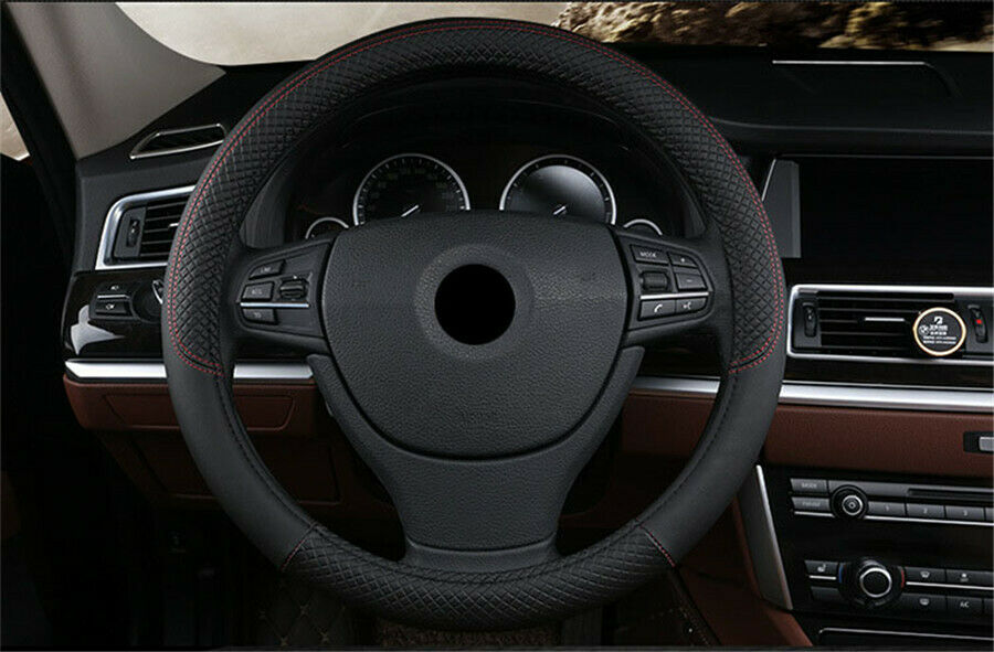 15''/38cm Car Steering Wheel Cover PU-Leather Breathable Anti-slip Black& red