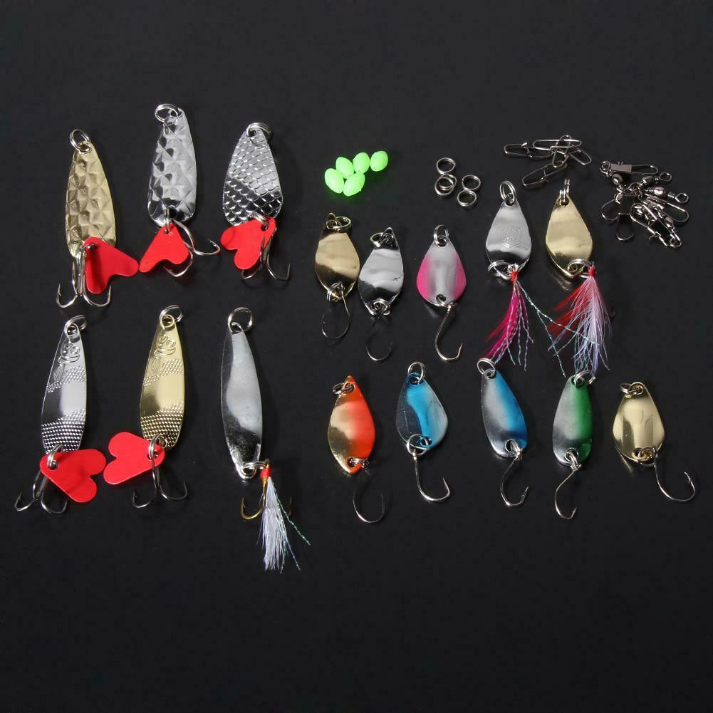 37pcs/Case Metal Spoon Fishing Lure  Hook Kit Spinning with Box Tackle