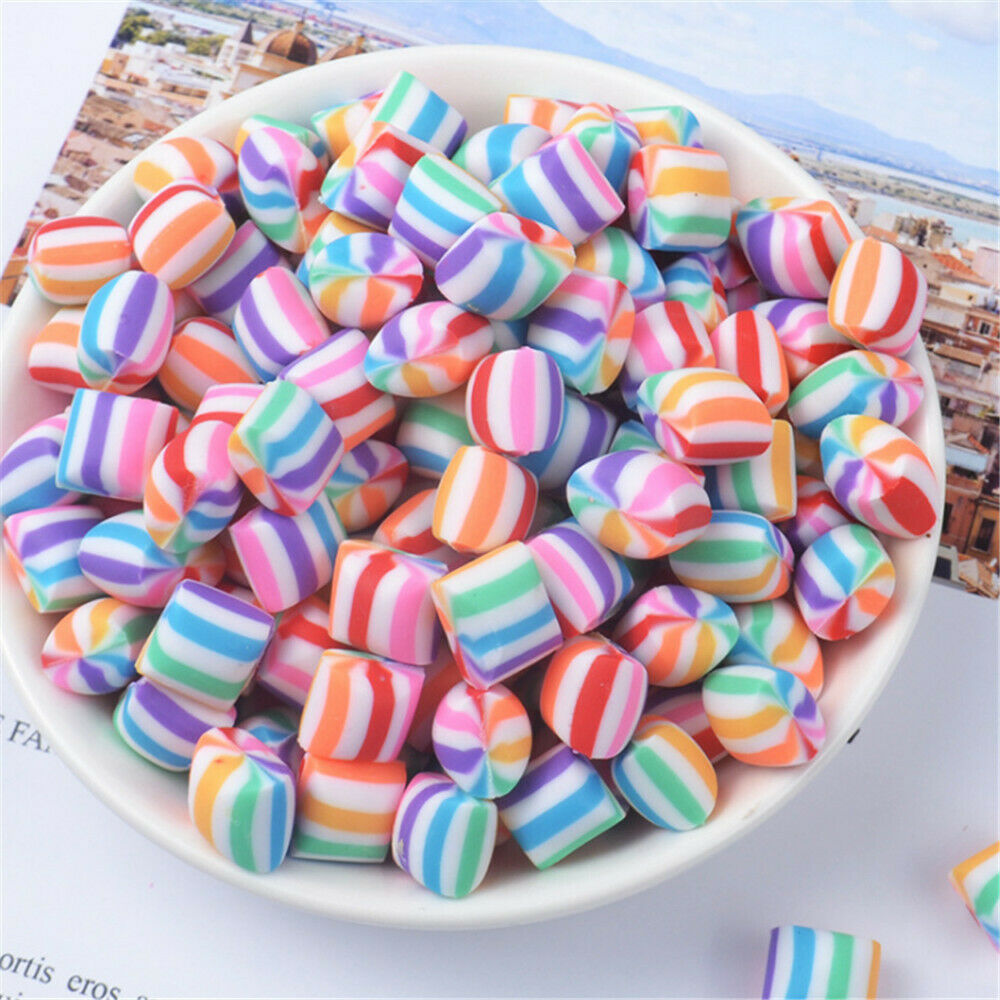 20 Mix Striped Candy Polymer Clay Embellishment DIY Jewelry Making Charm 10x12mm