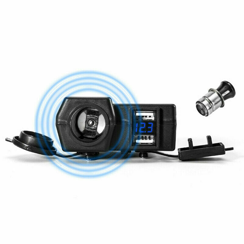 12V 4.2A Dual USB ATV Scooter BlueLED Charger Socket Voltmeter Cigarette Lighter
