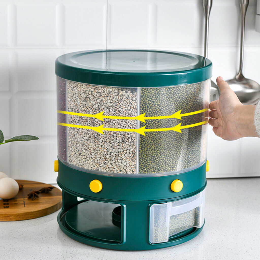 Rice Dispenser Cereal Storage Container Box Case 6-Grid Rotating with Lid