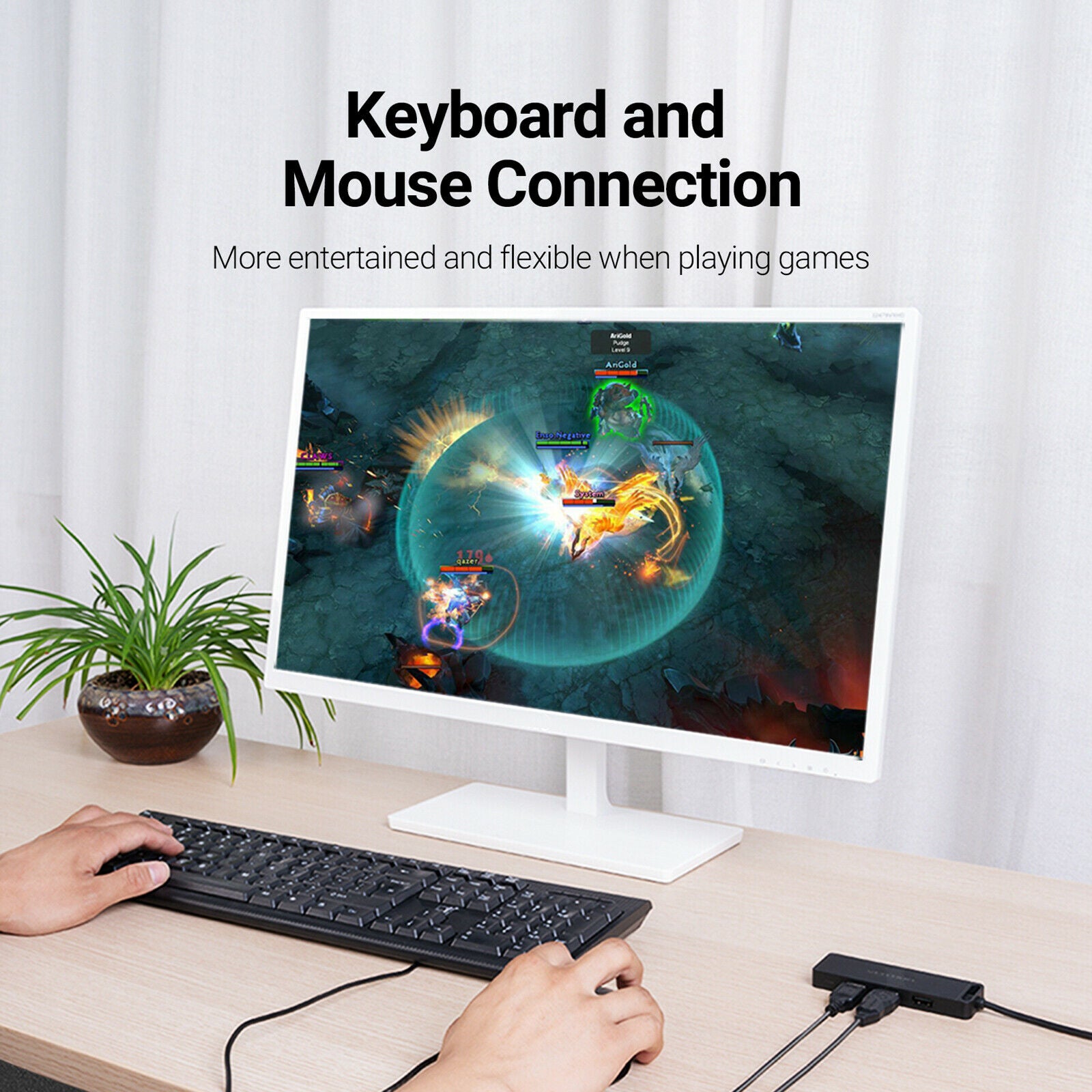 Mini ABS Shell USB HUB 2.0 4 Port Splitter Adapter Black 1m Cable