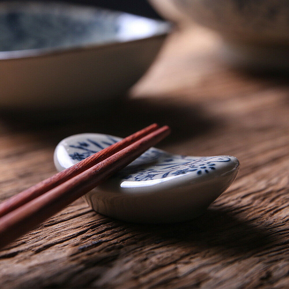 2Pcs Hand-painted Ceramic Ingot Chopstick Rest Rack Kitchen Cutlery Pen Holder