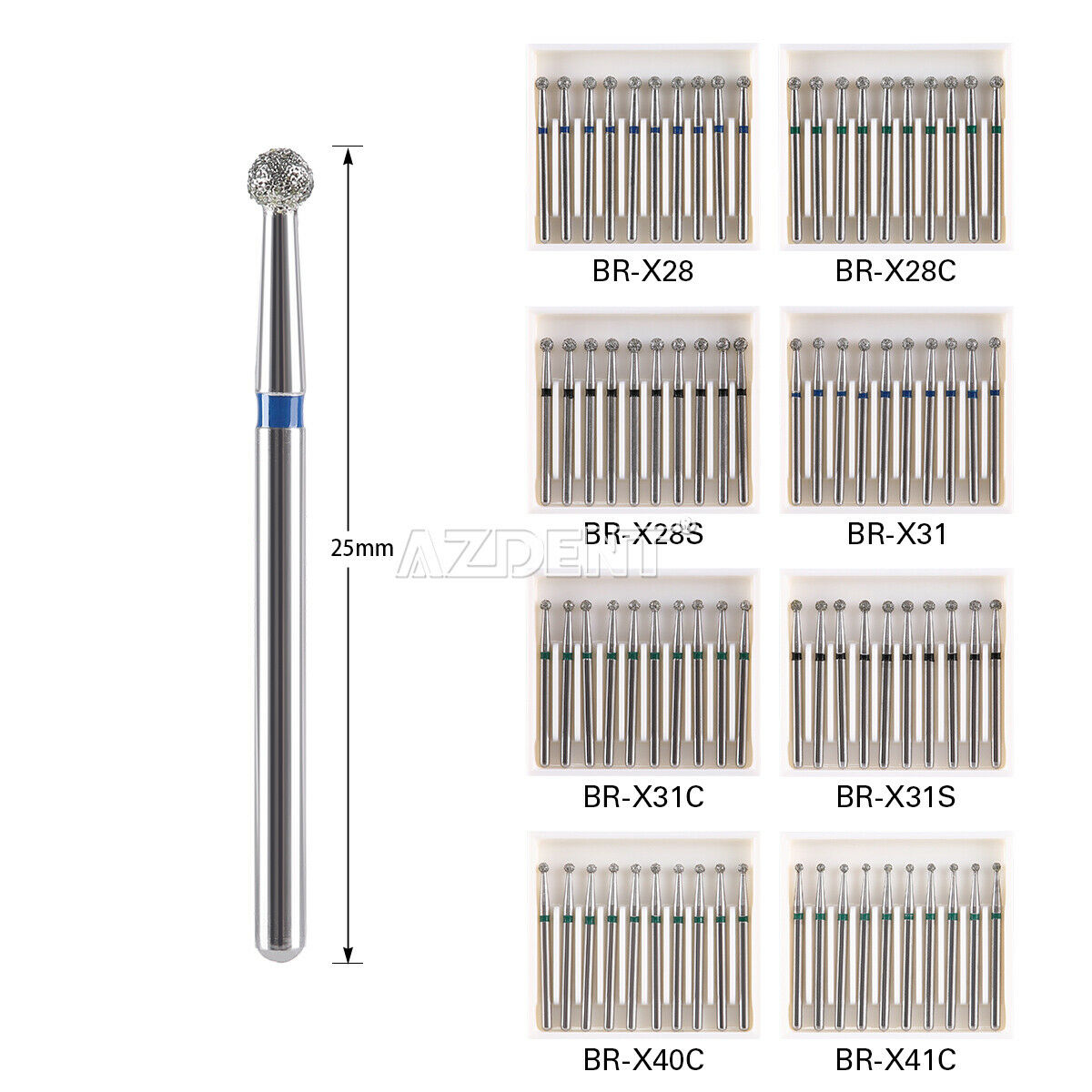 100X Dental Diamond Bur BR-X31S Ball Round FG 1.6mm for High Speed Handpiece