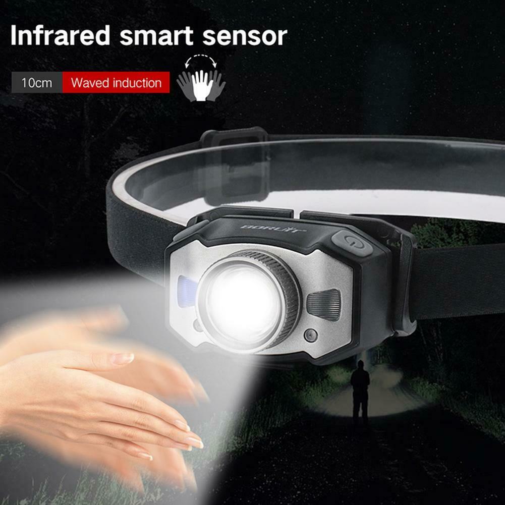 BORUiT LED Headlight XPG2 3030 210LM Zoomable Wave Sensor Headlamp Light
