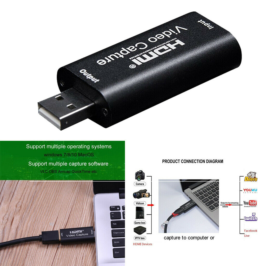 Mini   to USB 2.0 Video Capture Card for Game/Video Live Streaming Black