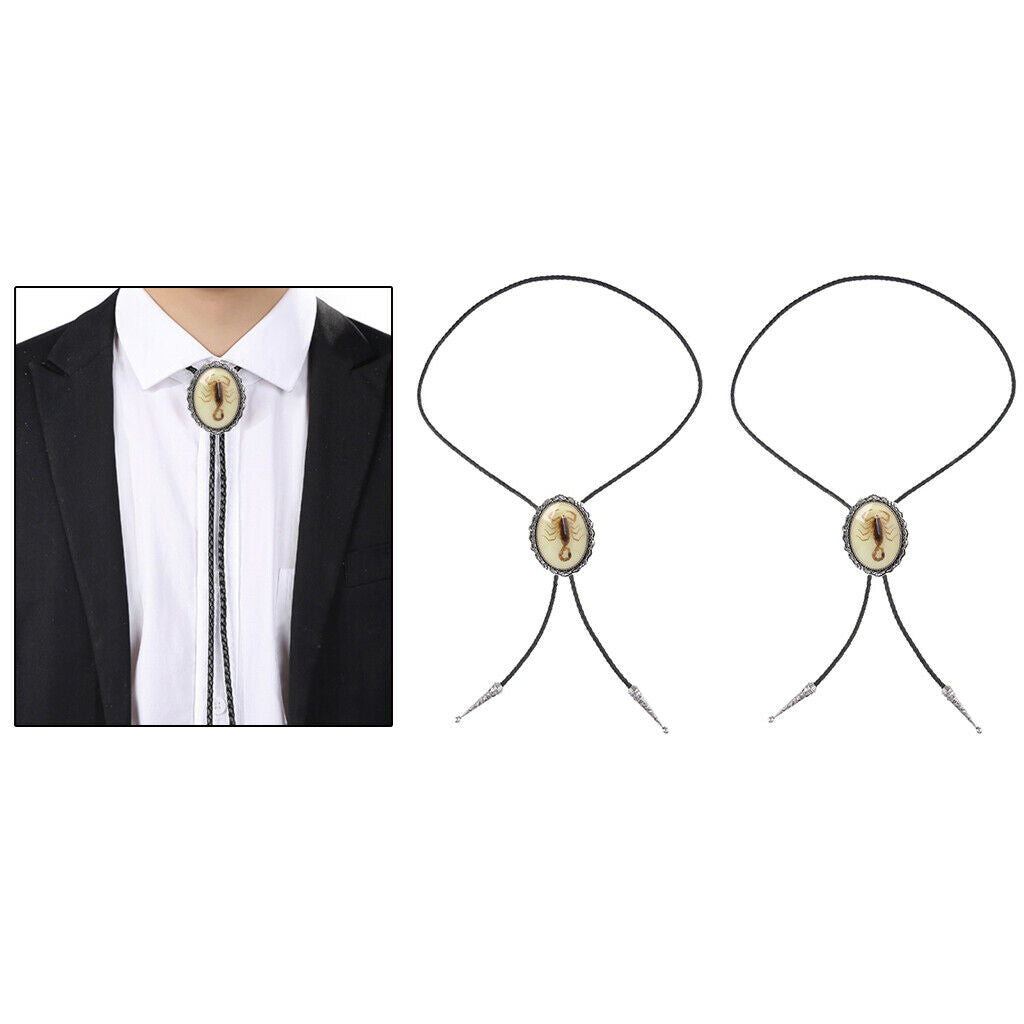 2 Pieces Retro Unisex Night Light up Scorpion Bolo Tie Cowboy Necklace