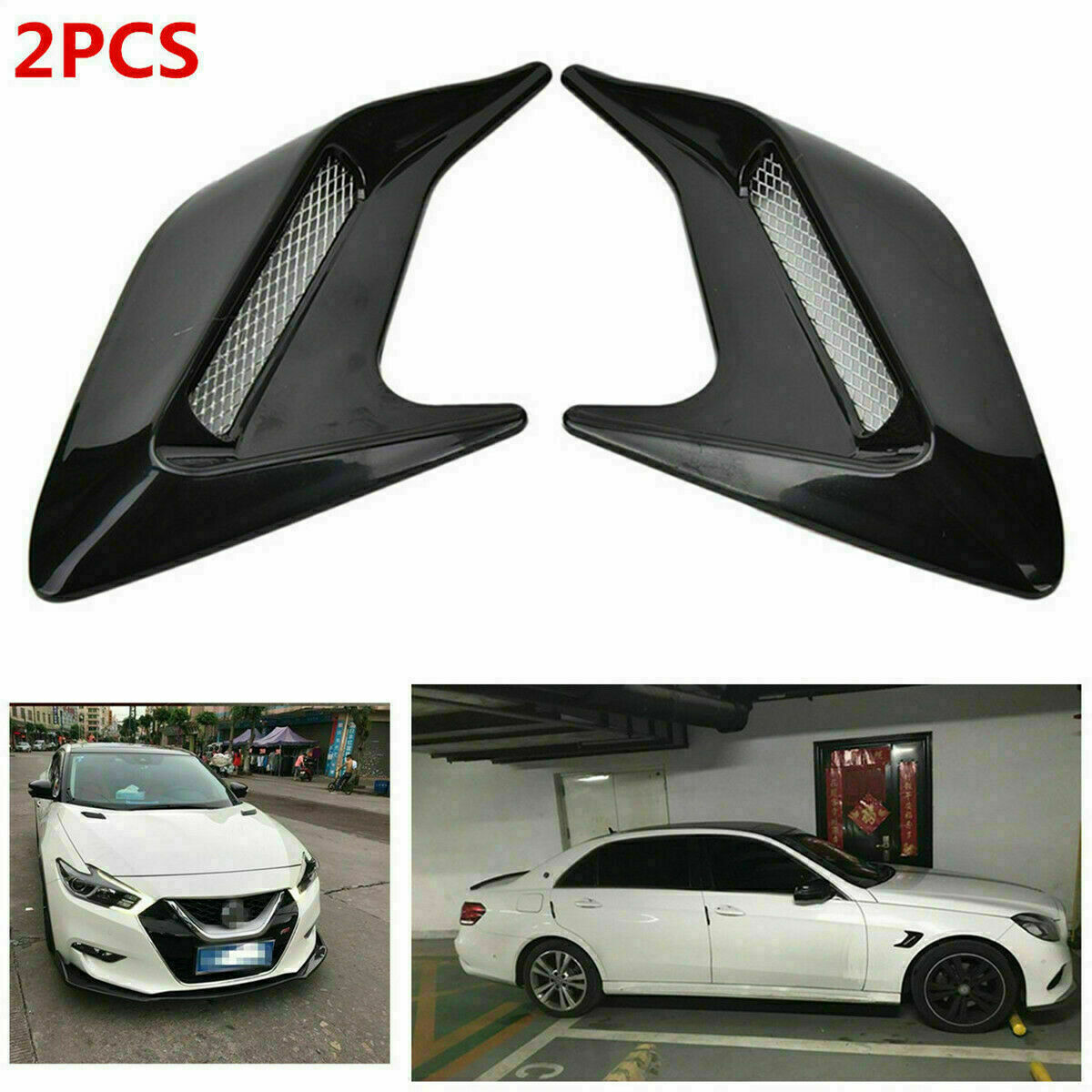 2pcs Car Bonnet Air Intake Flow Side Fender Side Vent Hood Scoop Cover Grilles