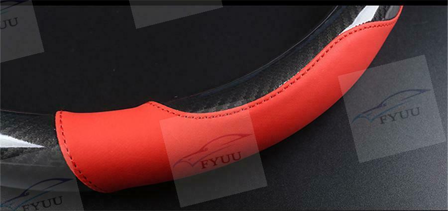 15inch Carbon Fiber Fashion Sports Steering Wheel Cover Non-slip Leather Braid