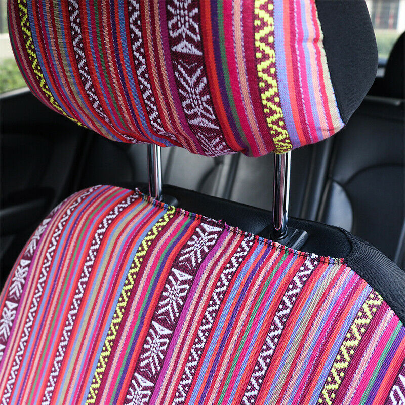 4Pcs/Set Car Truck Front Seat Cover + Headrest Cover Kit Universal Ethnic Fabric