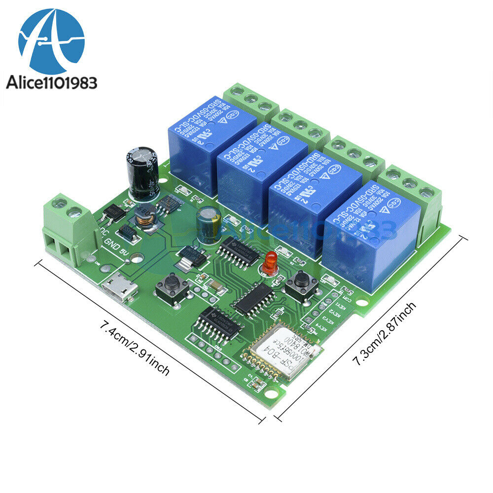 2PCS 4 Channel  WiFi Wireless Relay Delay Switch 4-way Control 5V For Smart Home