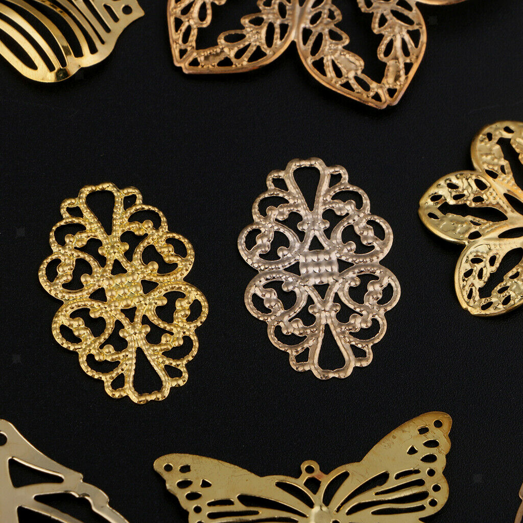 17x Metal Filigree Leaves Flower Charms Pendant Bridal Hair Jewelry Findings