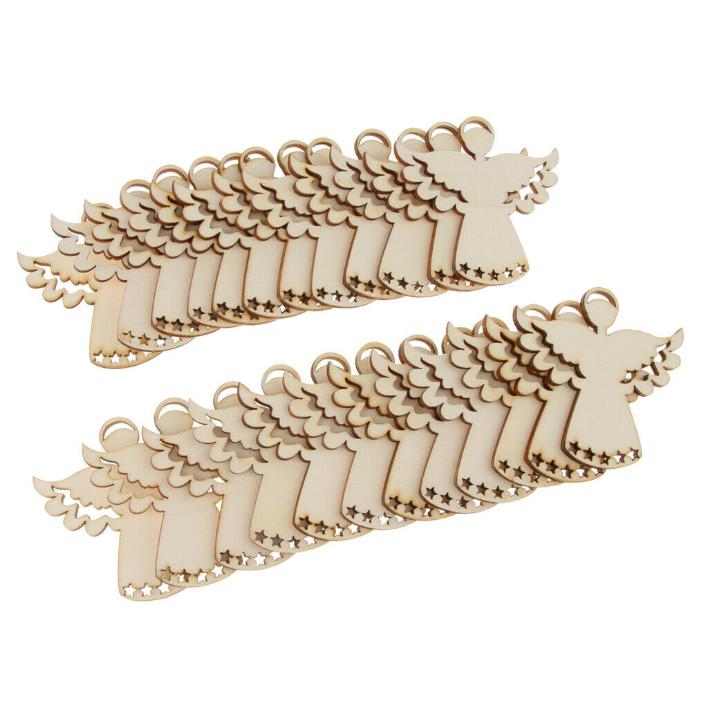 24 Set Unpainted Angel Wooden Craft Gift Tags Price Labels