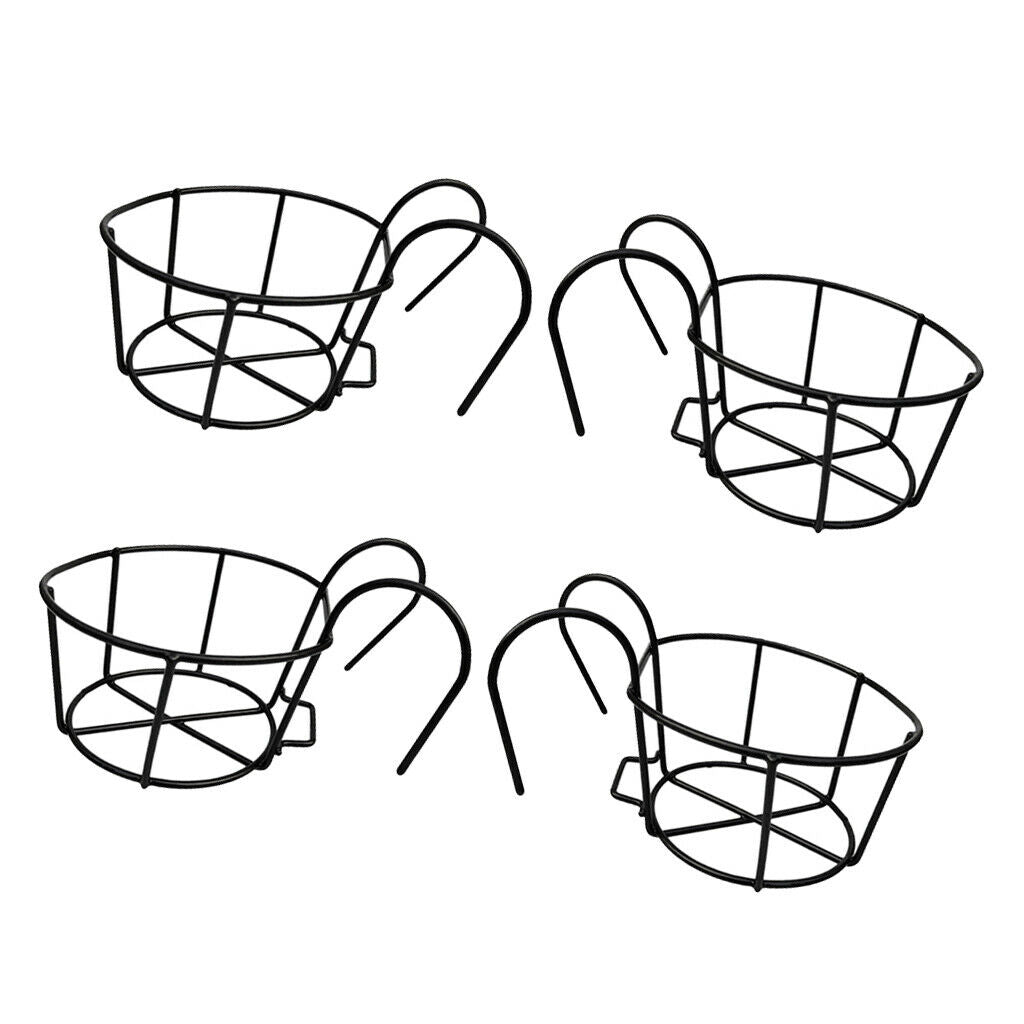 4pcs Black Hanging Rail Flowerpot Holder Planter Pot Container Fence Planters