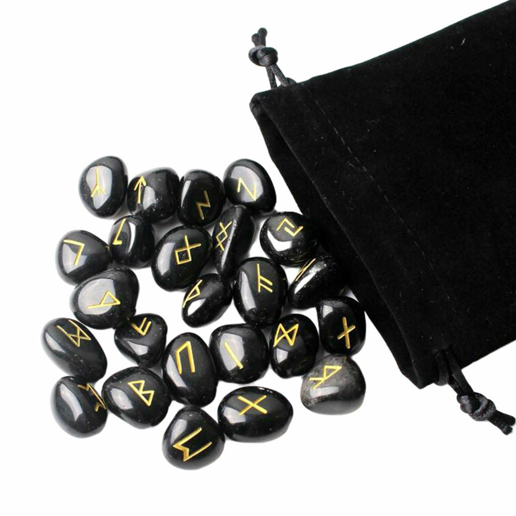 25x Divination Rune Stone Polished Energy Stones Engraved Symbol Decor