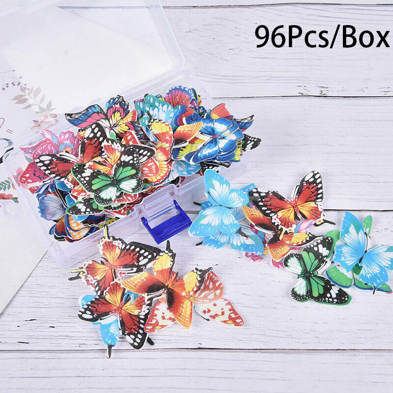 96pcs Mixed Butterfly flowers Edible Glutinous Wafer Rice Paper Cake Decorat Qx