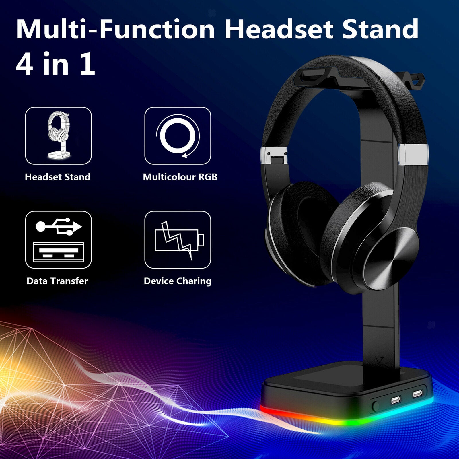 RGB Gaming Headphones Stand Desk Dual Headset Hanger PC Gaming Accessories