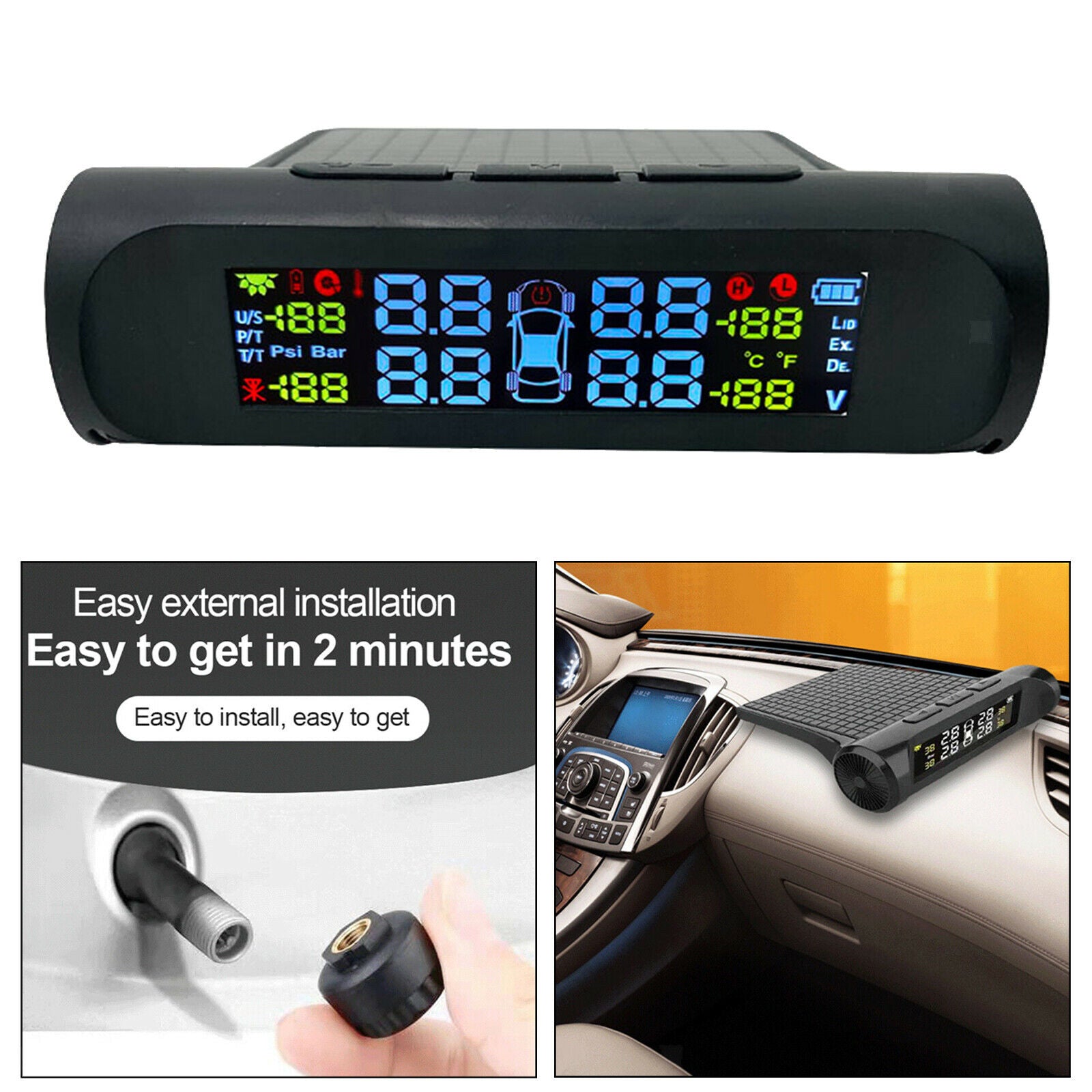 TD1 Car Tire Pressure Monitoring System w/ 4External Sensor TPMS Set LCD Display