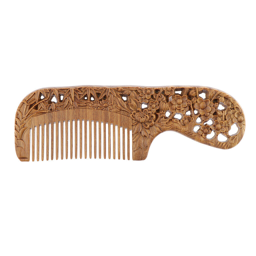 Flower Carved Regular Teeth No-static Comb Sandalwood Hair Wood Comb Massage