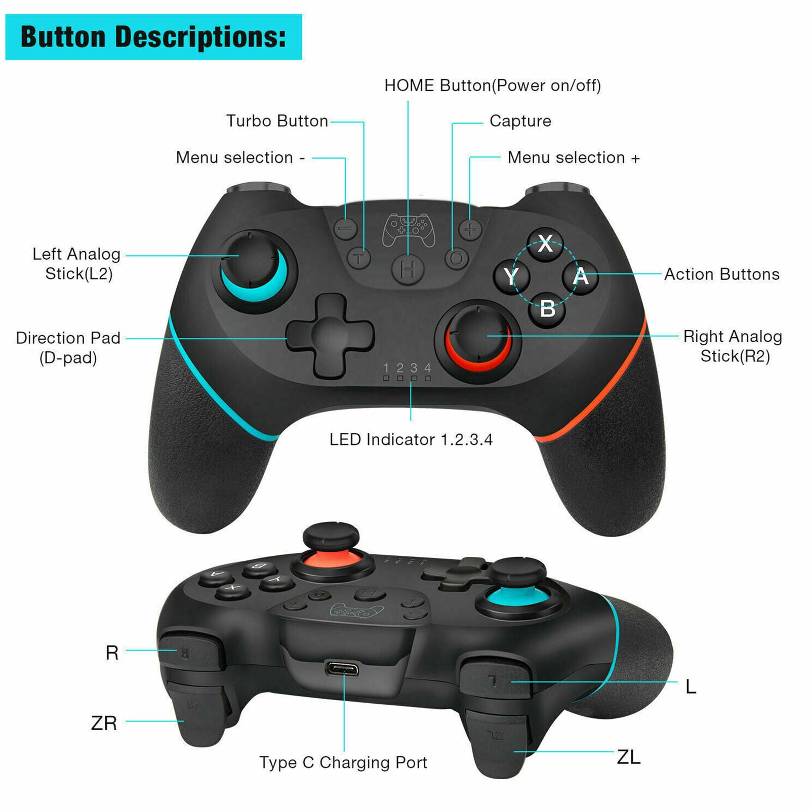 Wireless Pro Gamepad Controller Joypad Remote For Nintendo Switch Console