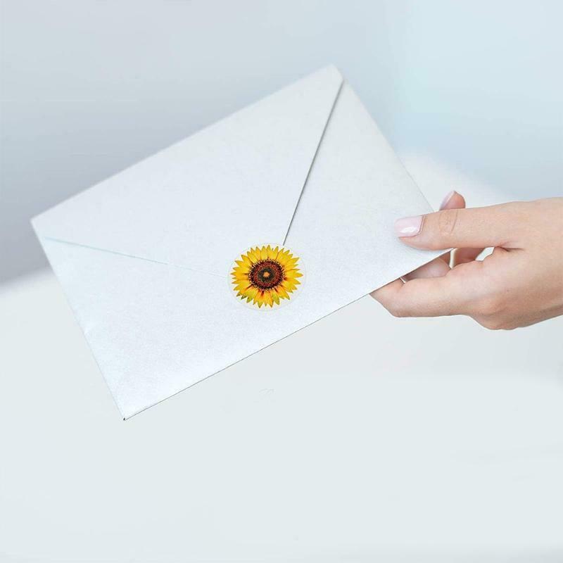 500Pcs Sunflower Round Stickers Roll Adhesive Labels for Card Envelopes Seal