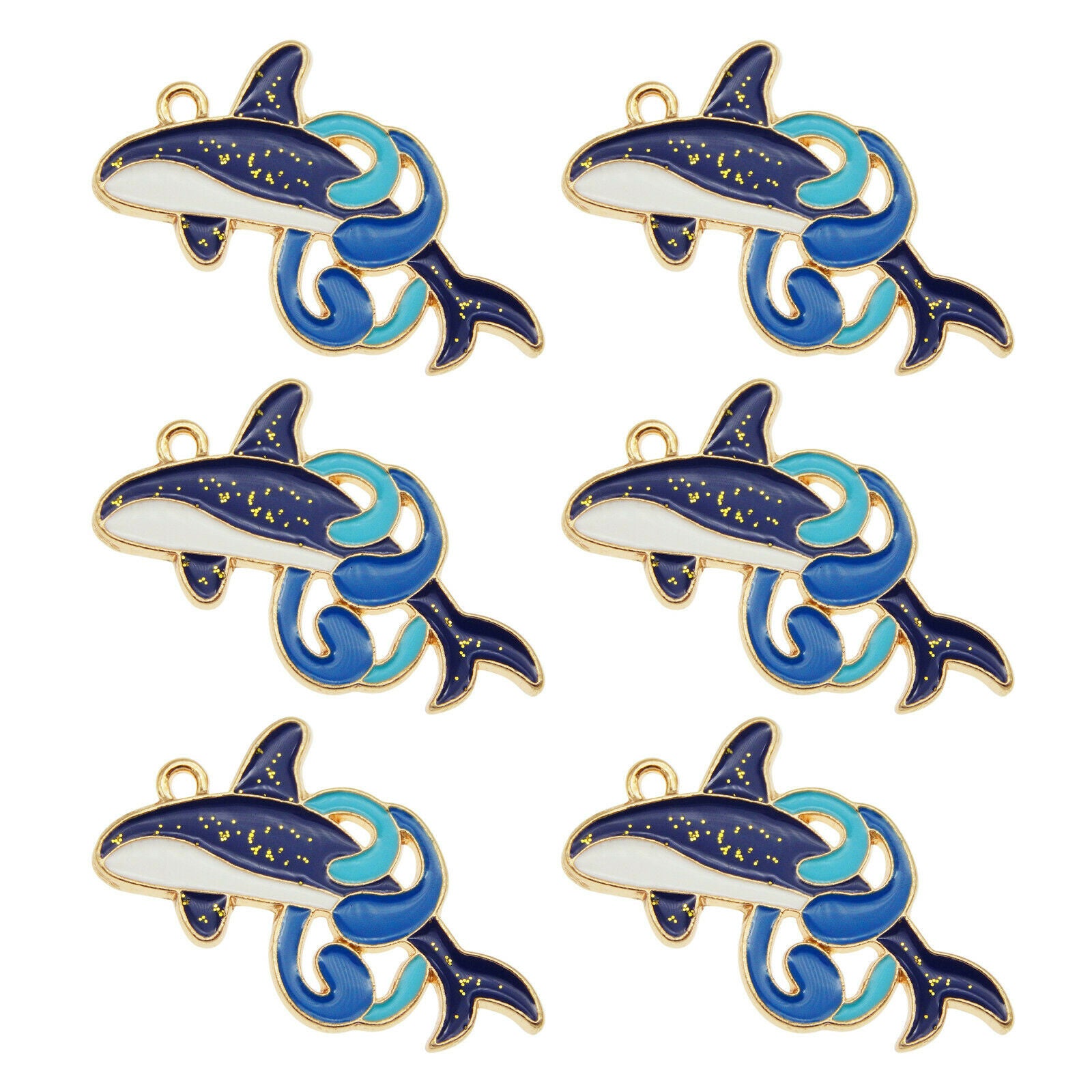 12 Blue Killer Whale Charm Enamel Marine Life Jewelry Art Crafts Alloy 35*21mm