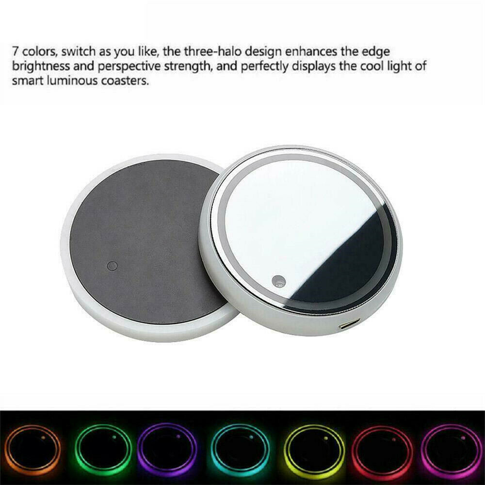 2X Colorful LED Car Cup Holder Pad Mats For Auto Interior Atmosphere Lamp Light