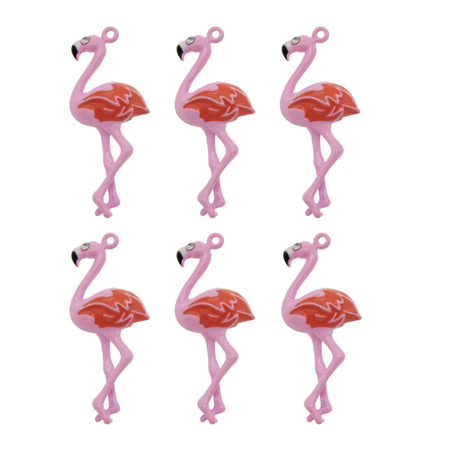 6 pcs Enamel Plated Cute Flamingos Bird Look Metal Charms Pendants 33x14 MM