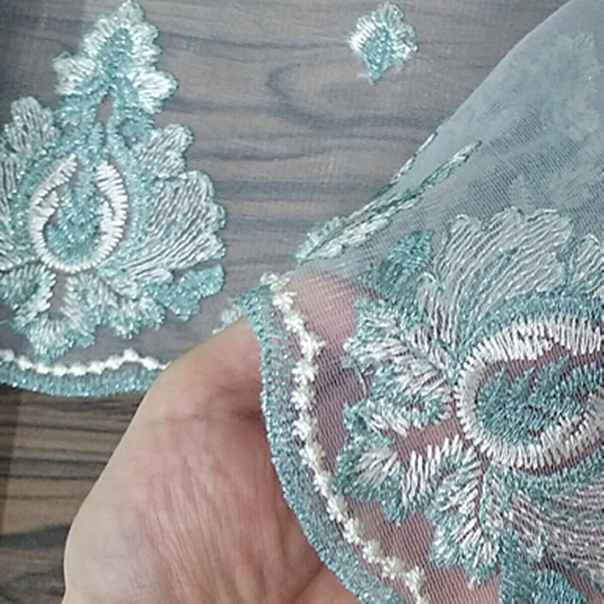 2 Yards Embroidery Blue Flower Lace Trim Ribbon Dress Sewing Craft 19cm Wide