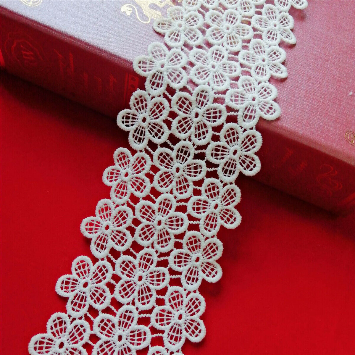 1Yd White Flower Milk silk Lace Trim Embroidery DIY Wedding Dress Clothing Craft