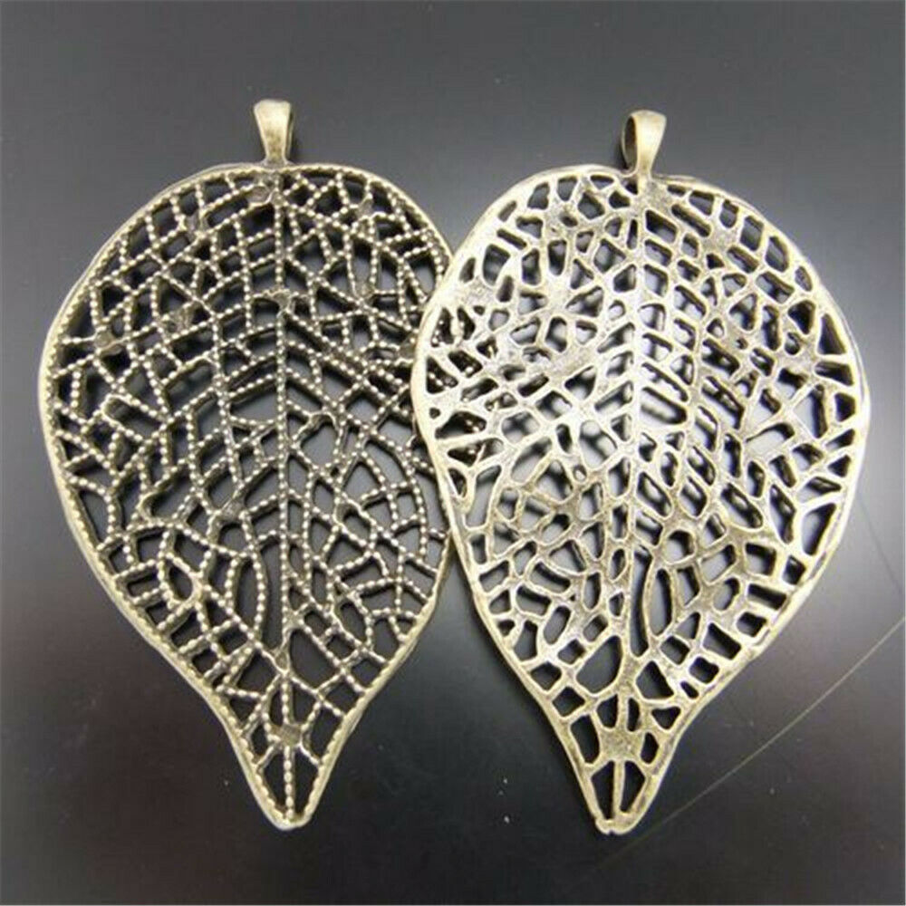 6 pcs Antiqued Bronze Alloy Leave Pendant Hollowed Jewelry Making Charm 86x51mm